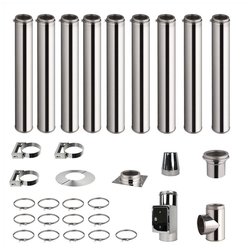 Kit conduit de cheminée 9 tuyaux double paroi isolés 100cm - Ø 130-150-180-200mm