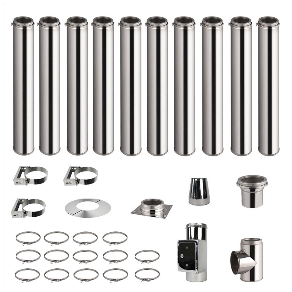 Kit conduit de cheminée 10 tuyaux double paroi isolés 100cm - Ø 130-150-180-200mm 