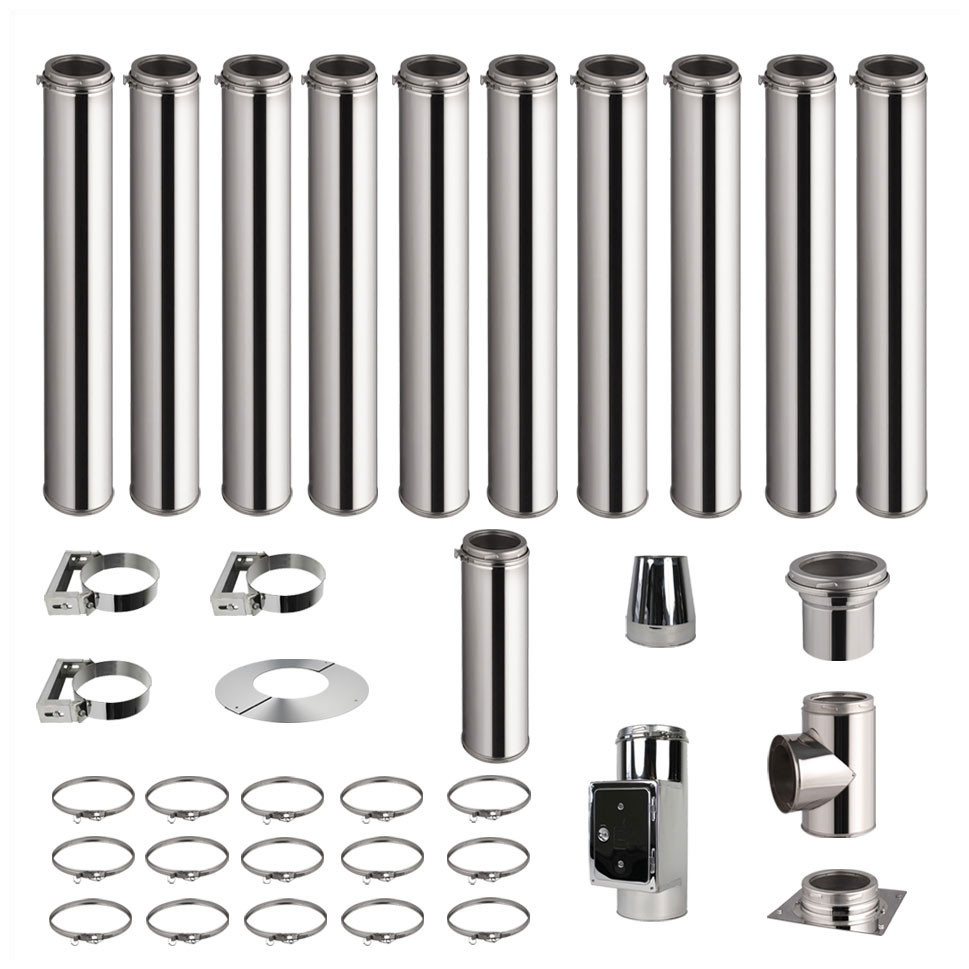 Kit conduit de cheminée 10 tuyaux double paroi isolés 100cm + 1 tuyau 50cm - Ø 130-150-180-200mm