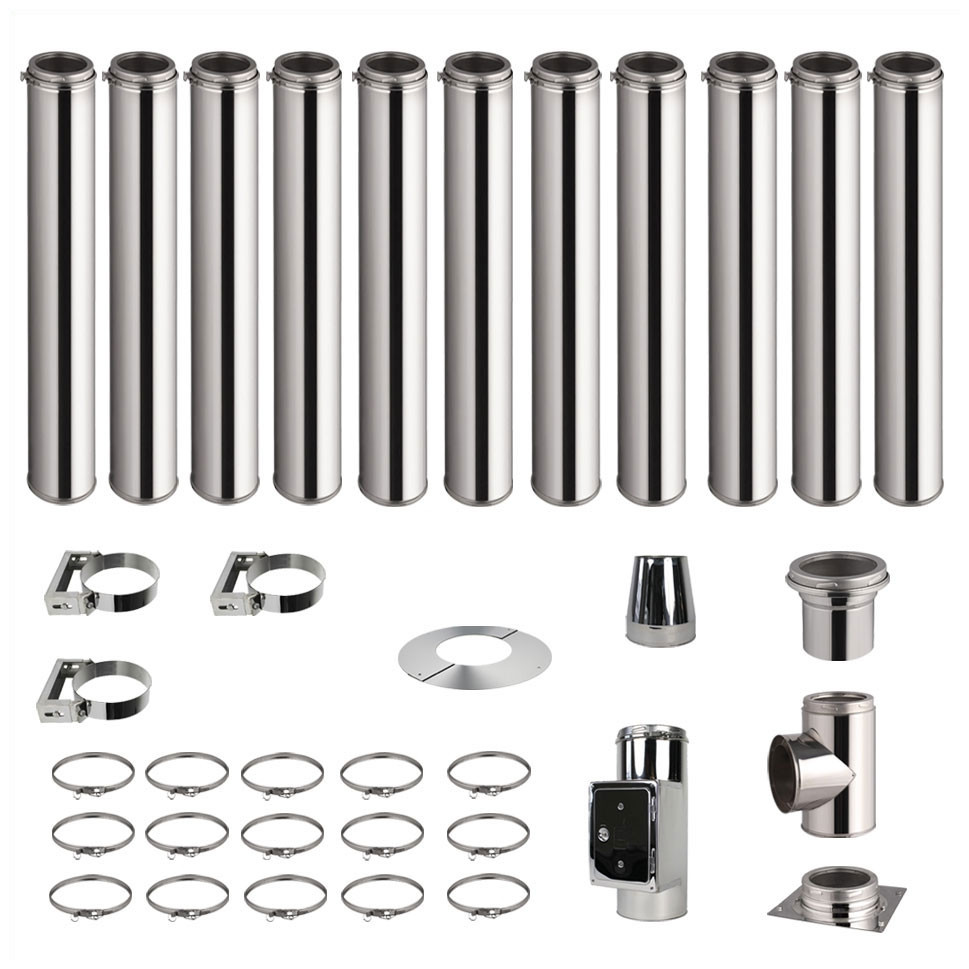 Kit conduit de cheminée 11 tuyaux double paroi isolés 100cm - Ø 130-150-180-200mm 