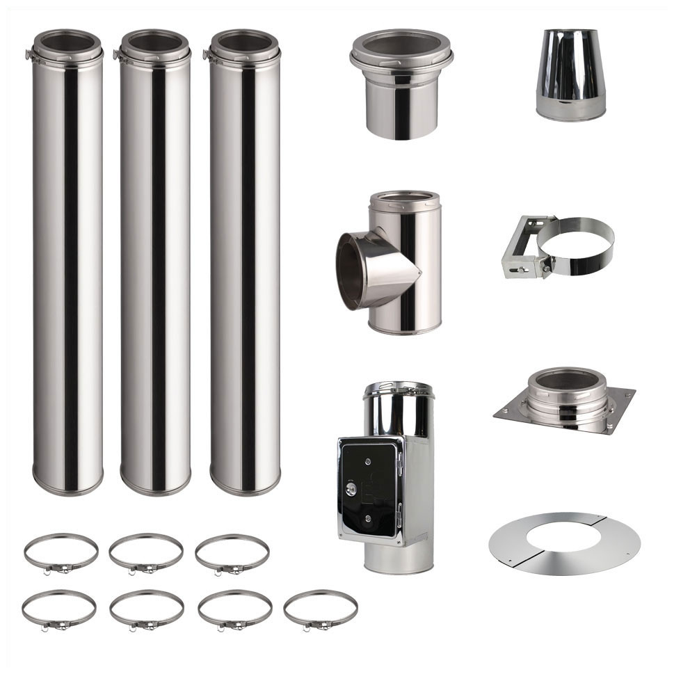 Kit conduit de cheminée 3 tuyaux double paroi isolés 100cm -  Ø 130-150-180-200mm 