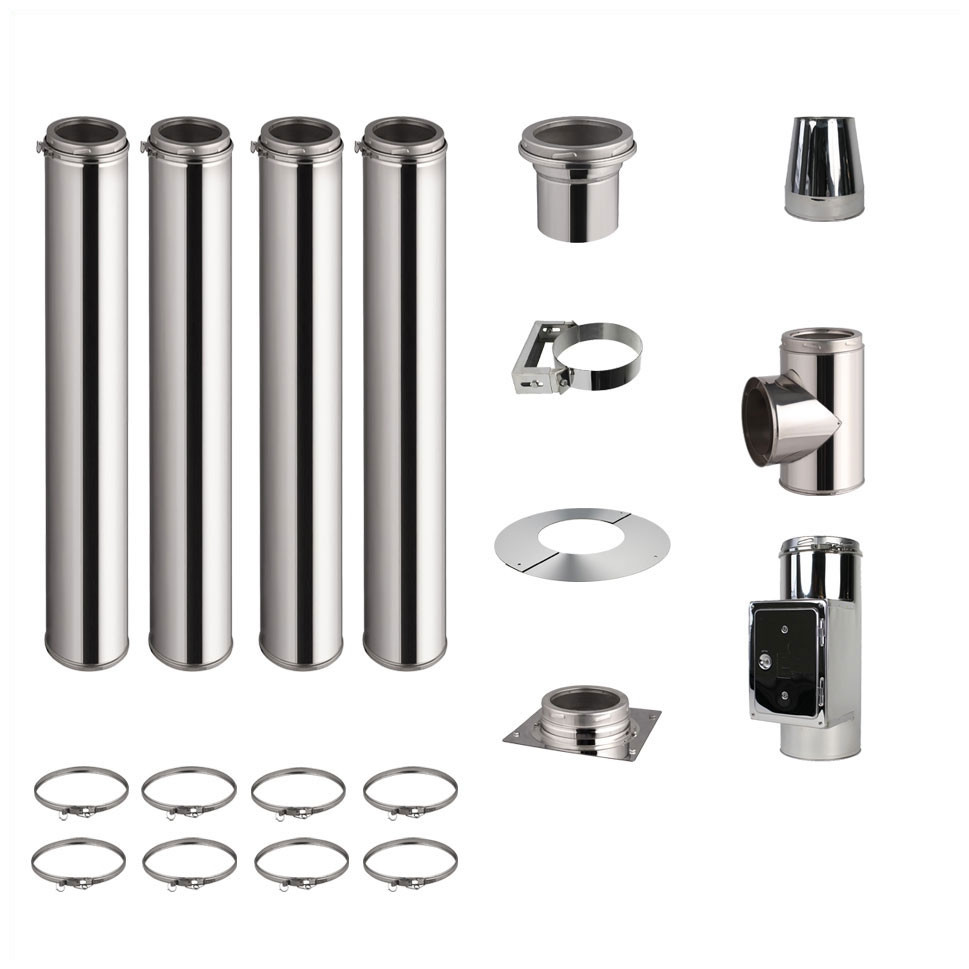 Kit conduit de cheminée 4 tuyaux double paroi isolés 100cm - Ø 130mm-150-180-200MM
