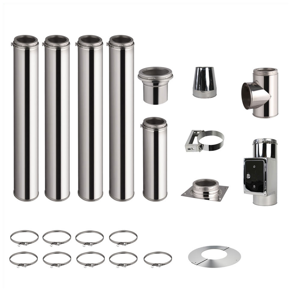 Kit conduit de cheminée 4 tuyaux double paroi isolés 100cm + 1 tuyau 50cm - Ø 130-150-180-200mm