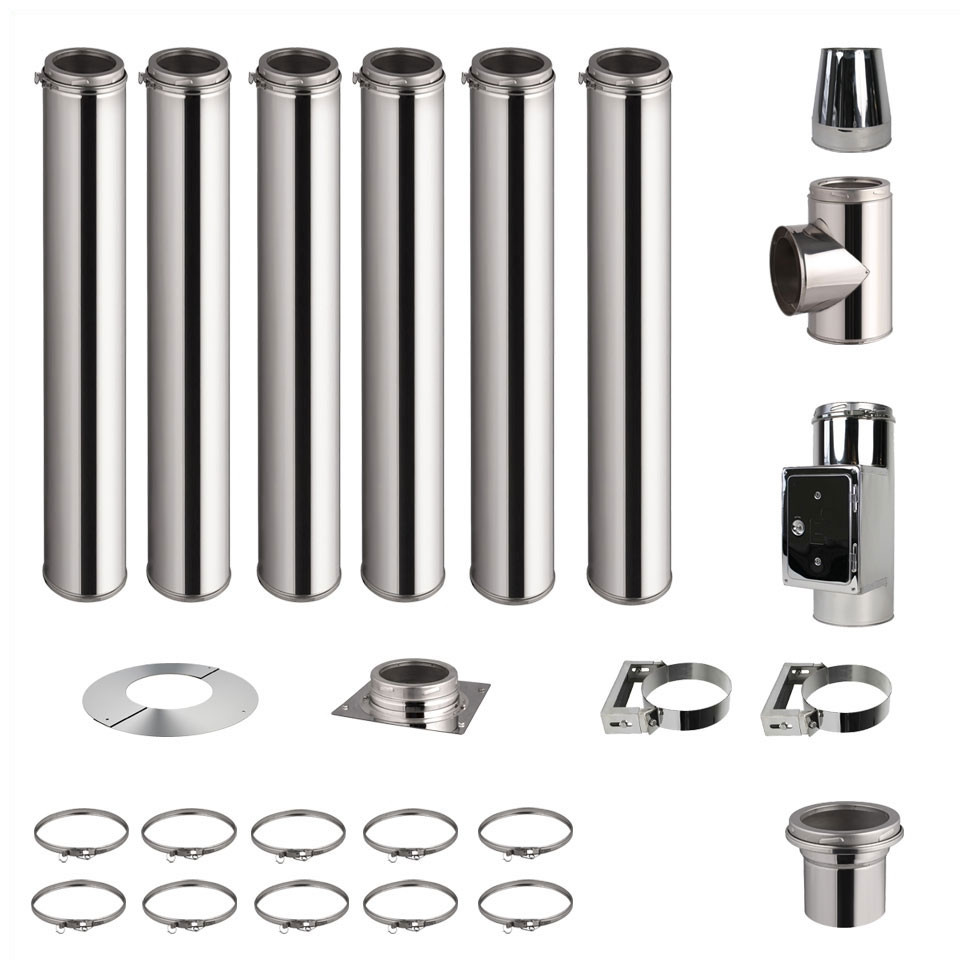 Kit conduit de cheminée 6 tuyaux double paroi isolés 100cm - Ø 130-150-180-200mm 