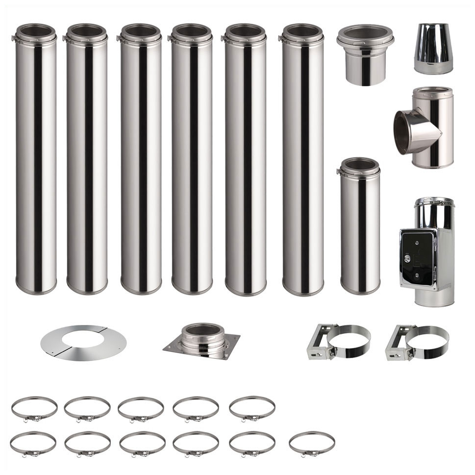 Kit conduit de cheminée 6 tuyaux double paroi isolés 100cm + 1 tuyau 50cm - Ø 130-150-180-200mm