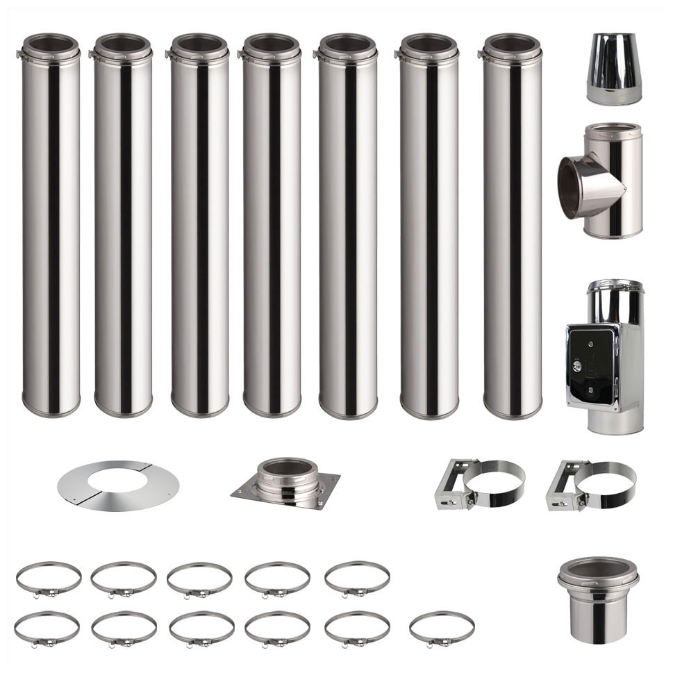 Kit conduit de cheminée 7 tuyaux double paroi isolés 100cm - Ø 130-150-180-200mm 