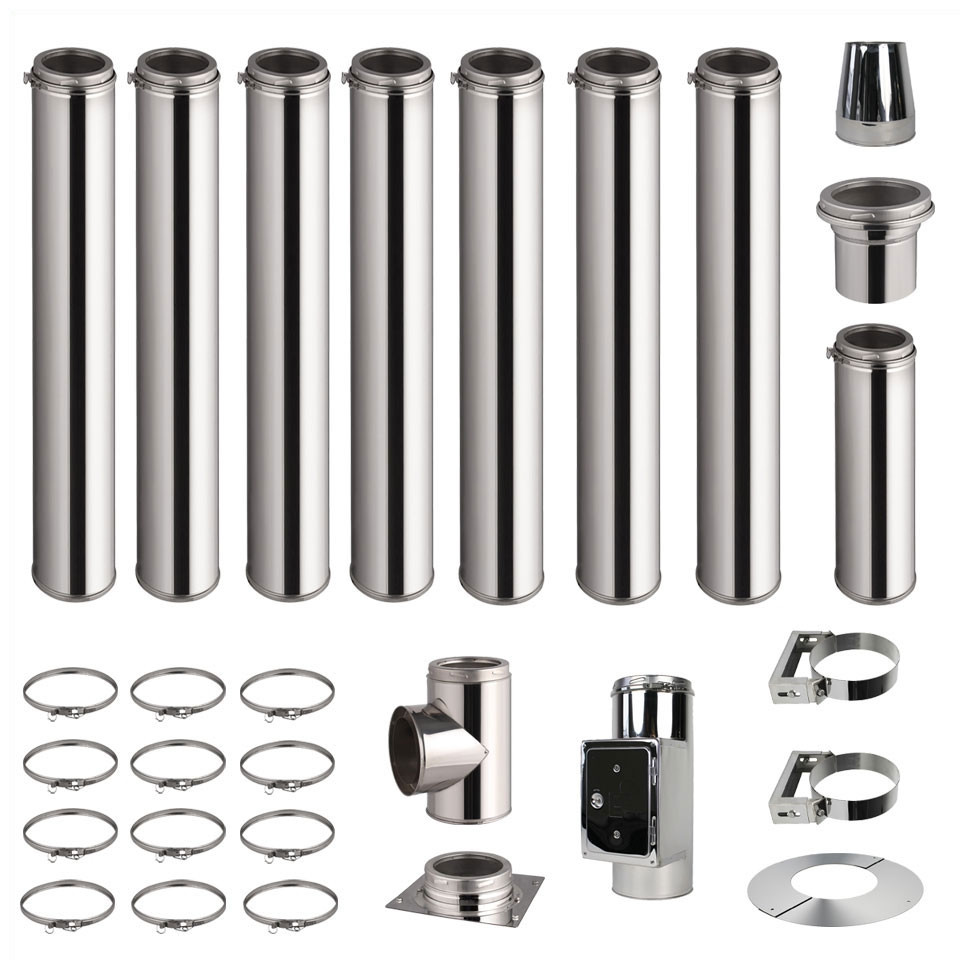 Kit conduit de cheminée 7 tuyaux double paroi isolés 100cm + 1 tuyau 50cm - Ø 130-150-180-200mm