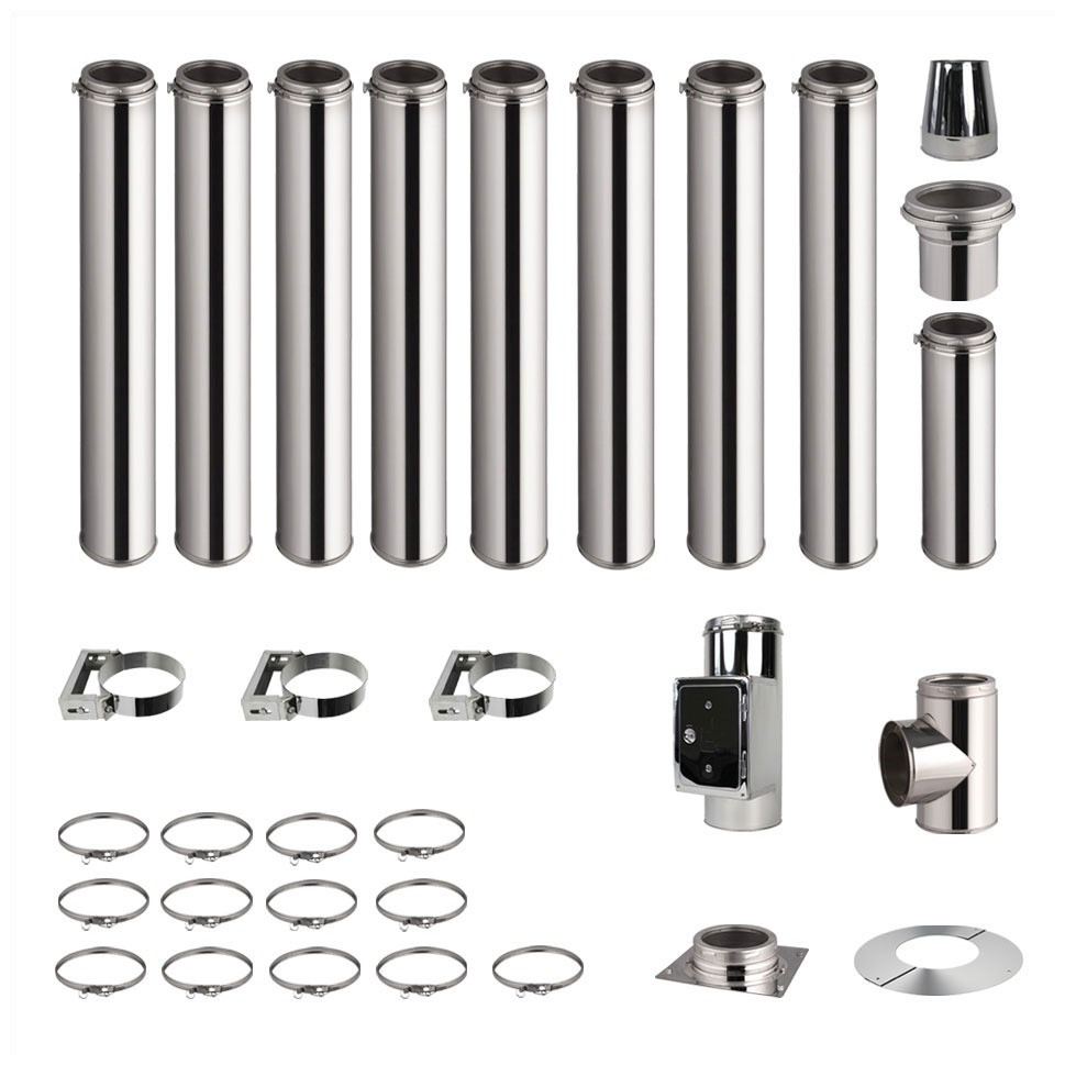 Kit conduit de cheminée 8 tuyaux double paroi isolés 100cm + 1 tuyau 50cm - Ø 130-150-180-200mm