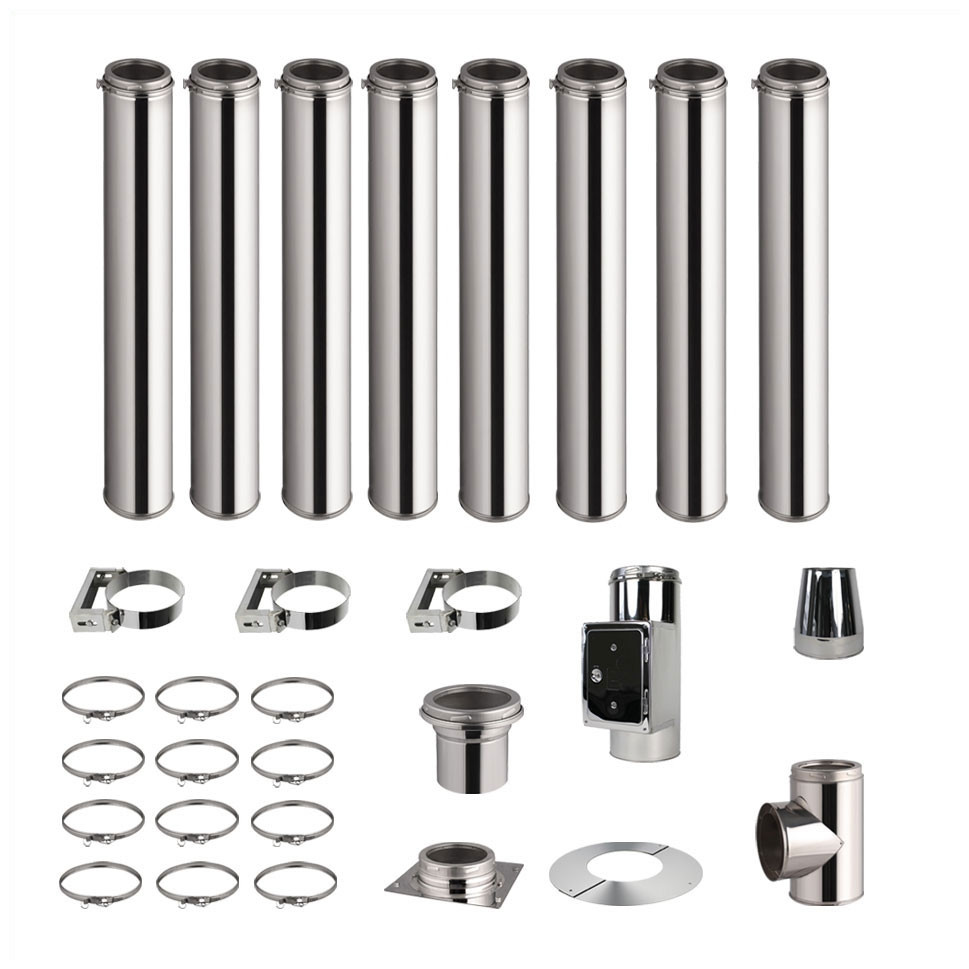 Kit conduit de cheminée 8 tuyaux double paroi isolés 100cm - Ø 130-150-180-200mm 