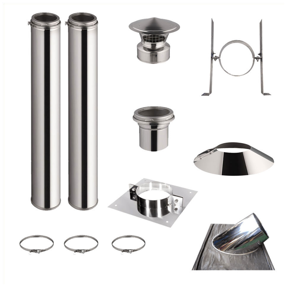 KIT CONDUIT DE CHEMINÉE 2 TUYAUX DOUBLE PAROI ISOLÉS 100CM - Ø 130-150-180-200MM