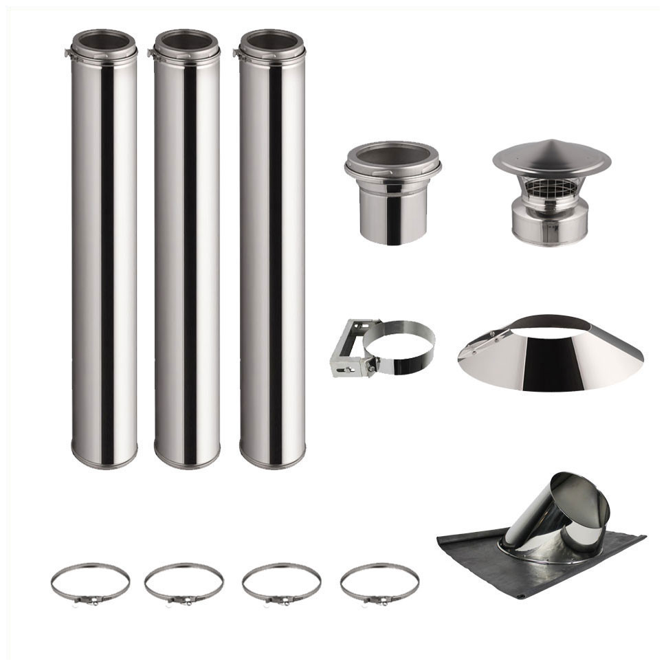 KIT CONDUIT DE CHEMINÉE 3 TUYAUX DOUBLE PAROI ISOLÉS 100CM - Ø 130-150-180-200MM