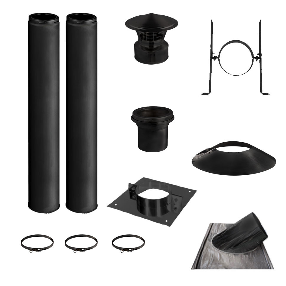 KIT CONDUIT DE CHEMINÉE NOIR 2 TUYAUX DOUBLE PAROI ISOLÉS 100CM - Ø 130-150-180-200MM