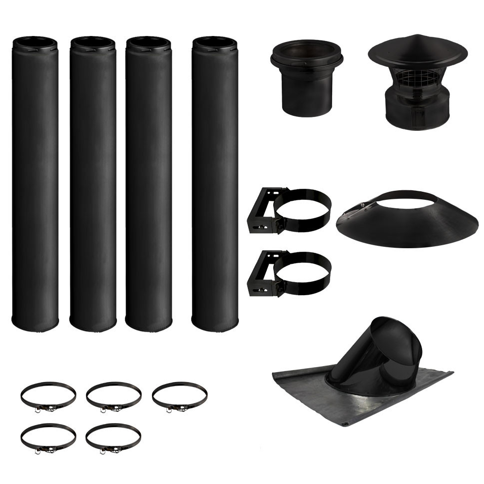 KIT CONDUIT DE CHEMINÉE NOIR 4 TUYAUX DOUBLE PAROI ISOLÉS 100CM - Ø 130-150-180-200MM