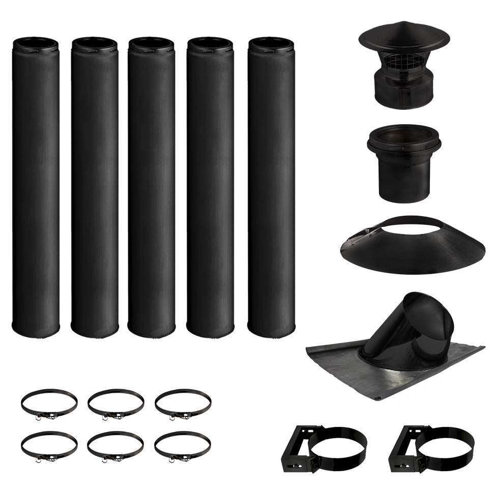 KIT CONDUIT DE CHEMINÉE NOIR 5 TUYAUX DOUBLE PAROI ISOLÉS 100CM - Ø 130-150-180-200MM