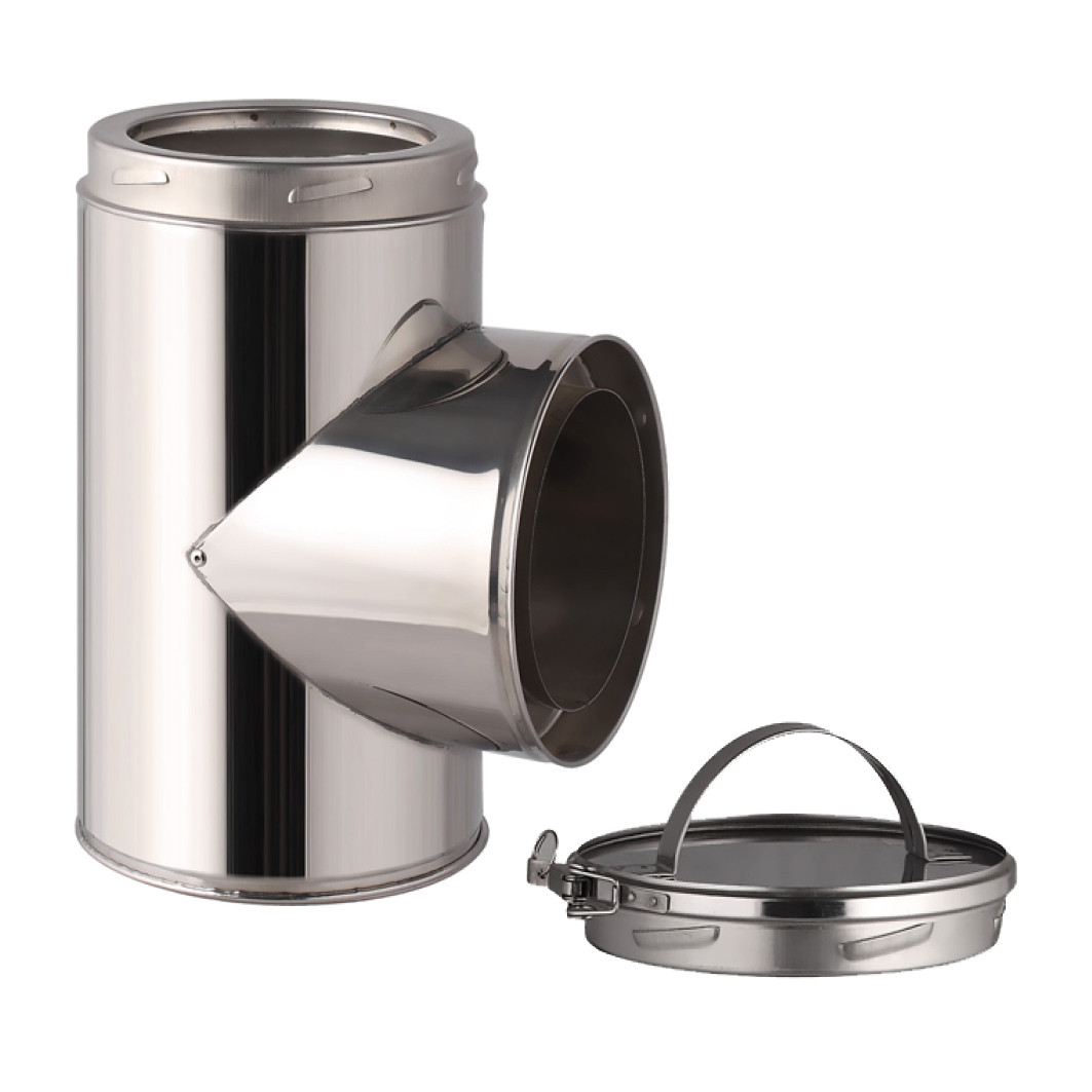 Té de raccordement en inox avec tampon – Ø130-150-180-200mm
