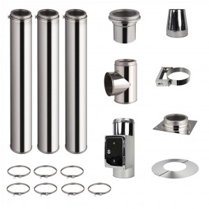 Kit conduit de cheminée 3 tuyaux double paroi isolés 100cm -  Ø 130-150-180-200mm 