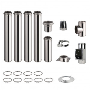 Kit conduit de cheminée 4 tuyaux double paroi isolés 100cm + 1 tuyau 50cm - Ø 130-150-180-200mm