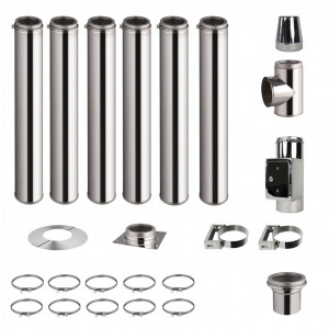 Kit conduit de cheminée 6 tuyaux double paroi isolés 100cm - Ø 130-150-180-200mm 