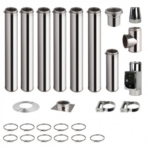 Kit conduit de cheminée 6 tuyaux double paroi isolés 100cm + 1 tuyau 50cm - Ø 130-150-180-200mm