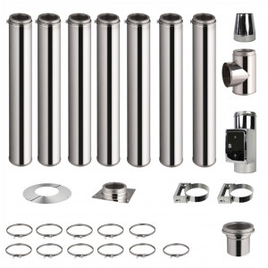 Kit conduit de cheminée 7 tuyaux double paroi isolés 100cm - Ø 130-150-180-200mm 