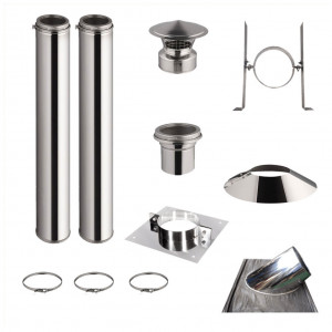 KIT CONDUIT DE CHEMINÉE 2 TUYAUX DOUBLE PAROI ISOLÉS 100CM - Ø 130-150-180-200MM