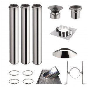 KIT CONDUIT DE CHEMINÉE 3 TUYAUX DOUBLE PAROI ISOLÉS 100CM - Ø 130-150-180-200MM