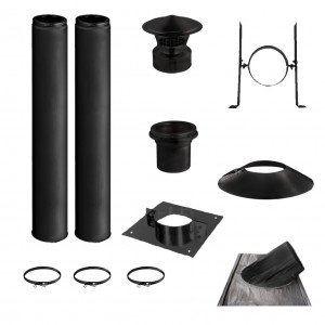 KIT CONDUIT DE CHEMINÉE NOIR 2 TUYAUX DOUBLE PAROI ISOLÉS 100CM - Ø 130-150-180-200MM