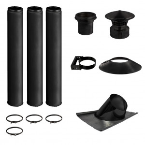 KIT CONDUIT DE CHEMINÉE NOIR 3 TUYAUX DOUBLE PAROI ISOLÉS 100CM- Ø 130-150-180-200MM