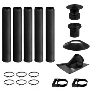 KIT CONDUIT DE CHEMINÉE NOIR 5 TUYAUX DOUBLE PAROI ISOLÉS 100CM - Ø 130-150-180-200MM