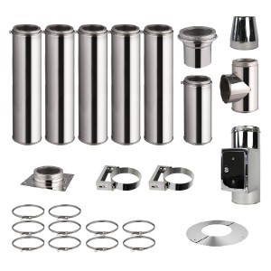 Kit conduit de cheminée 5 tuyaux double paroi isolés 100cm + 1 tuyau 50cm - Ø 130-150-180-200mm
